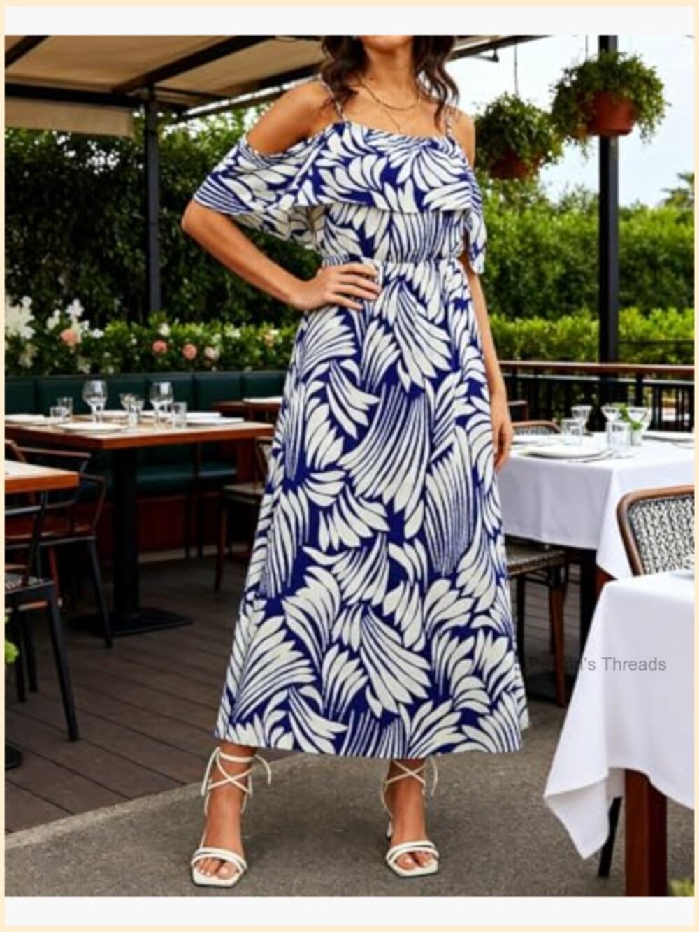 Off Shoulder Spaghetti Strap Maxi A-Line Dress - Picture 4 of 7